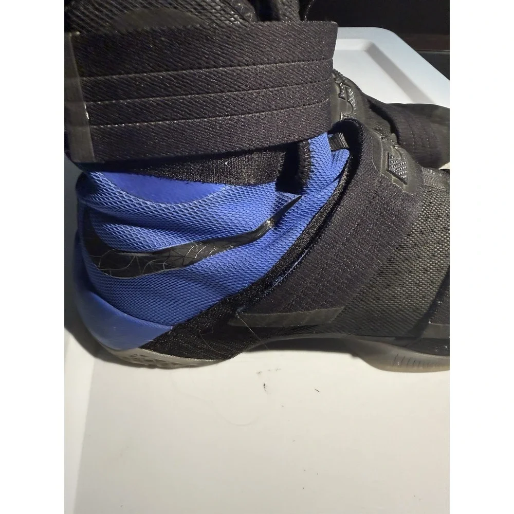 Nike LeBron Soldier 10 Basketball Shoes Men Black Blue Strap High Top Sneakers